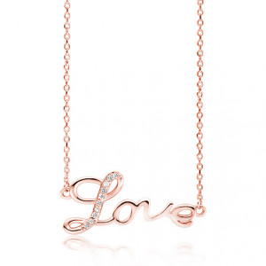 Colier placat cu aur roz din argint Love cu pietre DiAmanti Z1769NRG-DIA (Argint 925‰ 2,4 g.)